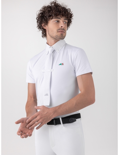 FOX - Polo da competizione uomo bianca a maniche corte e logo tricolore