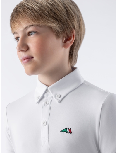 JEREMIK – White junior boy competition polo with short sleeve