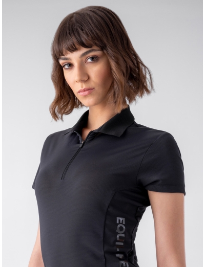 HALF ZIPPED BLACK WOMEN'S TECH POLO SHIRT