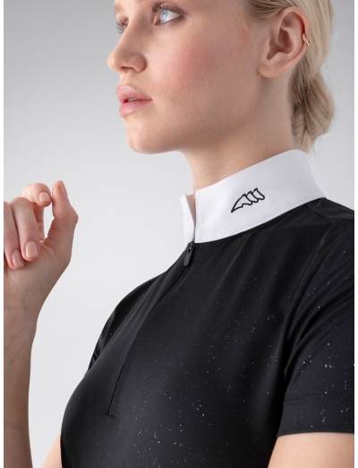 BLACK WOMEN'S COMPETITION POLO SHIRT WITH GLITTER FABRIC