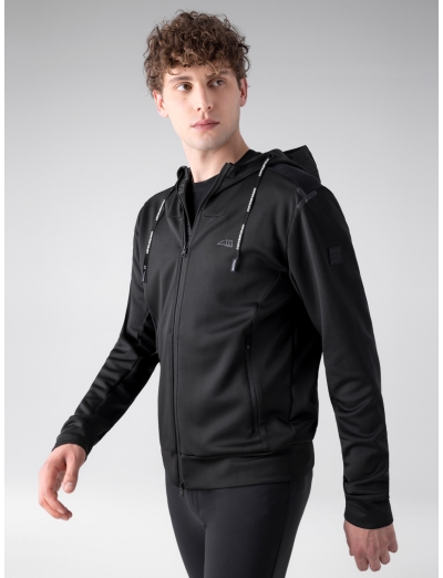 PULL TECHNIQUE À FERMETURE ÉCLAIR NOIR POUR HOMMES AVEC CAPUCHE