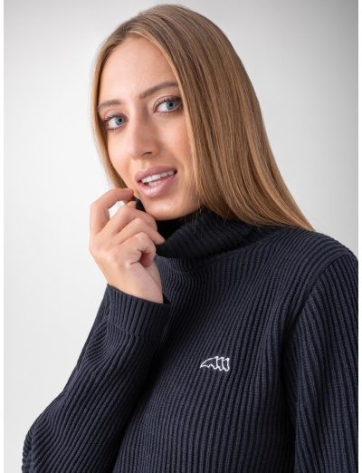 Pull bleu à col roulé pour femme