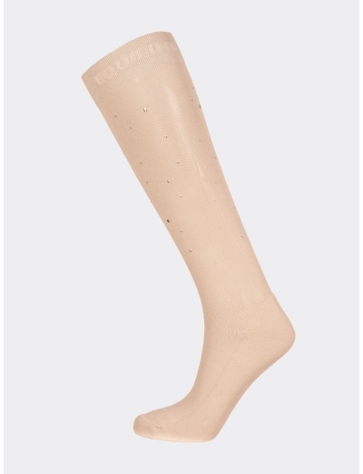 TAUPE EQUILINE SOCKS WITH MICROSTUDS