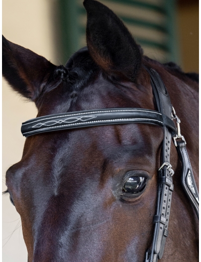 BLACK FLAT PADDED LEATHER BROWBAND WITH STITCHES